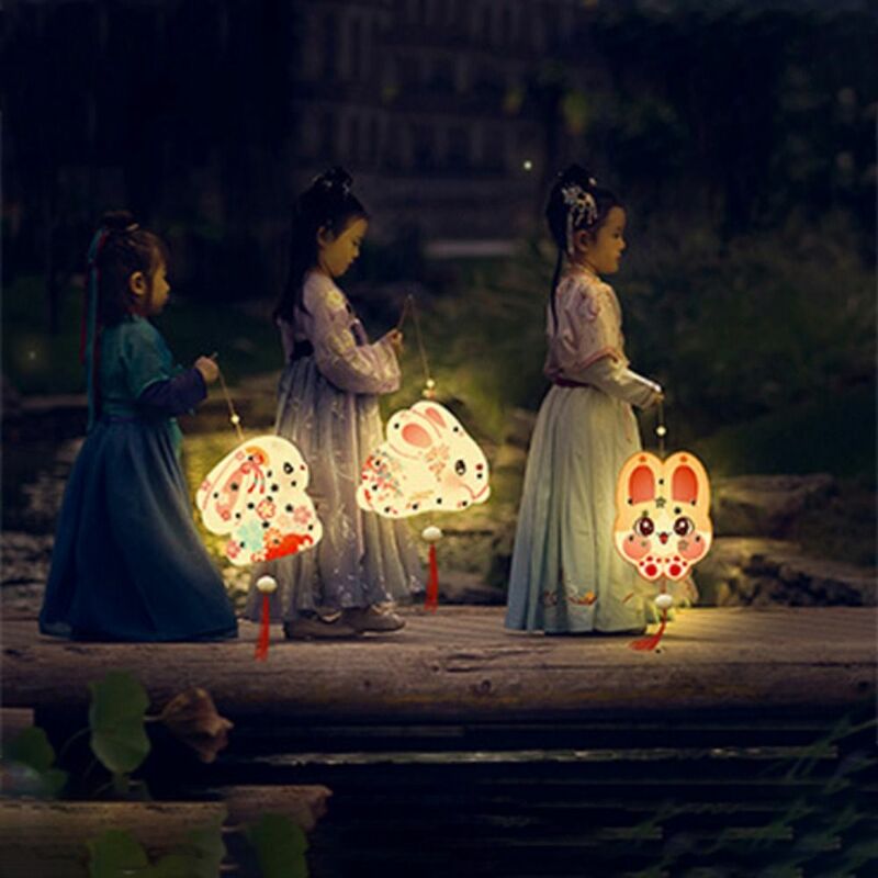 Lanterna artesanal chinesa coelho light-up com luz LED, lanterna DIY, coelho, papper, meados de outono