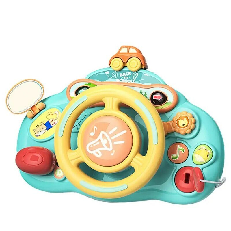 Cartoon Kids Electric Steering Wheel Toy With Lights Music Simulation Driving Car Copilot For Toddler Preschool Interactive Toys