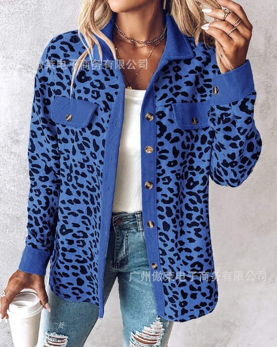Intellectual Style 2024 Autumn Winter Women Top Long Sleeved Elegant Basic Casual Leopard Print Contrasting Jacket Coat Top