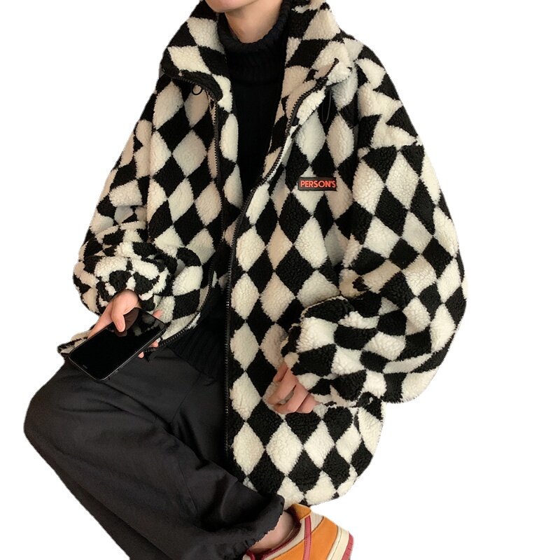 Wysokiej jakości męskie wełniane kurtki z golfem Palid wzorzyste grube ciepłe zimowe luźna moda męska płaszcz