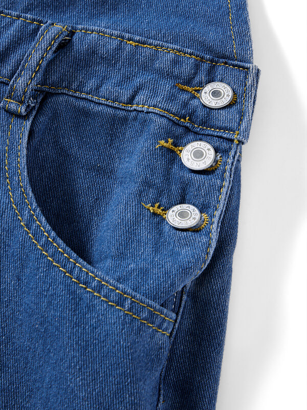 Macacão jeans feminino com bolsos, shorts com cintas ajustáveis, manguito casual enrolado, estilo Y2K, streetwear, verão
