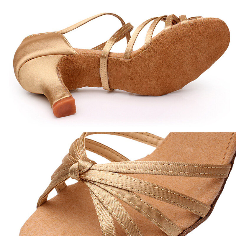 Nowe damskie buty do tańca latynoskiego tańczenie tanga balowe damskie damskie dziewczęce satynowe sandały na obcasie na obcasie 5/7cm sprzedaż hurtowa