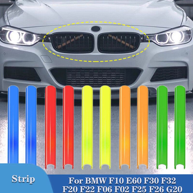 2 pz griglia anteriore strisce di rivestimento copertura cornice adesivi per BMW F10 E60 F30 F32 F20 F22 F06 F02 F25 F26 G20 1 2 3 4 5 6 7 serie