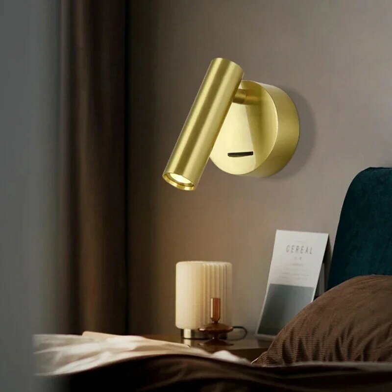 Lampu Dinding 3W, lampu sorot Hotel dapat diatur rotasi 350 derajat untuk kamar tidur samping tempat tidur belajar membaca lampu dengan saklar