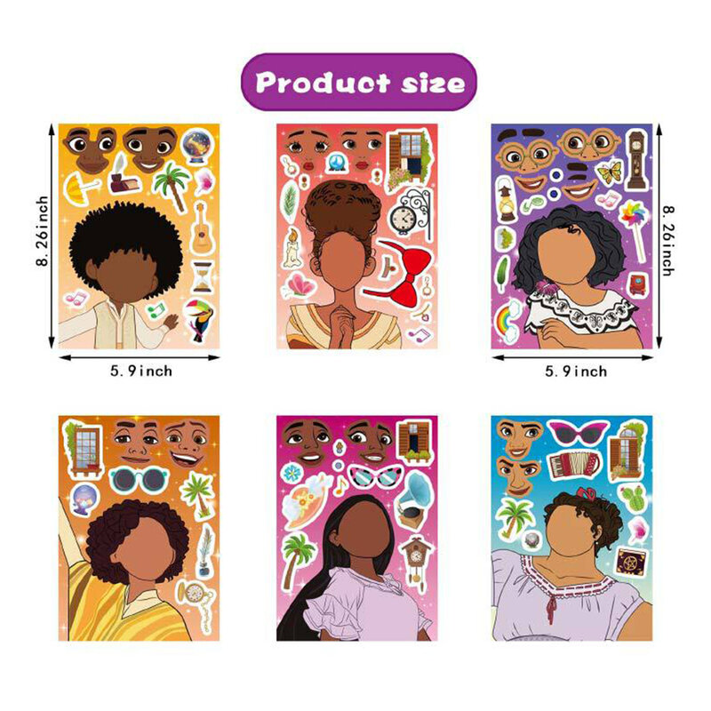 6/12 fogli Disney Encanto Puzzle Stickers Game Make a Face bambini assemblano Jigsaw Decoration giocattoli educativi per bambini regalo per feste