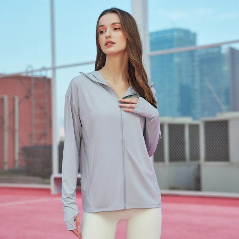 Outdoor Sun Protection Running Clothing Loose Ice Silk Cool Original Silk Skin Clothes Summer Breathable UV Resistant Jacket Gym