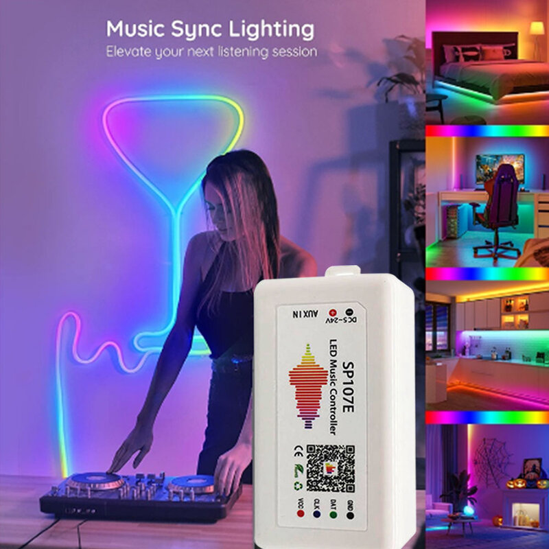 SP107E Music Controller Led Bluetooth Door Telefoon App Voor WS2812b WS2811 WS2815 SK6812 Rgbw Led Strip Licht SP002E Usb Remote