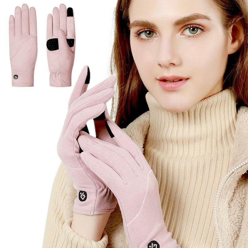 Sarung tangan musim dingin lembut, sarung tangan hangat olahraga nyaman anti Slip layar sentuh mengemudi dengan jari sensitif, cuaca dingin meregang