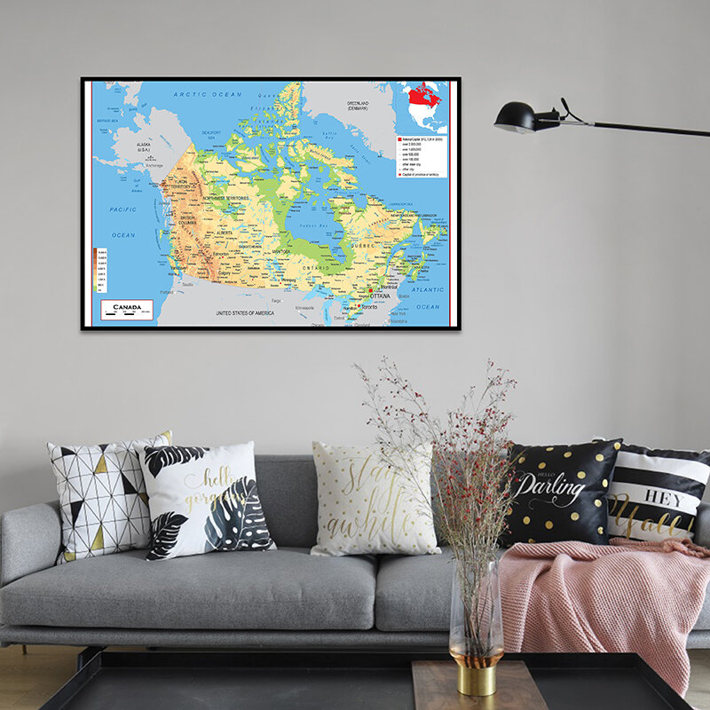 59*42cm French The Canada Topographic Map Posters and Prints Wall Art Pictures Canvas Paintings Artwork Home Office Decor