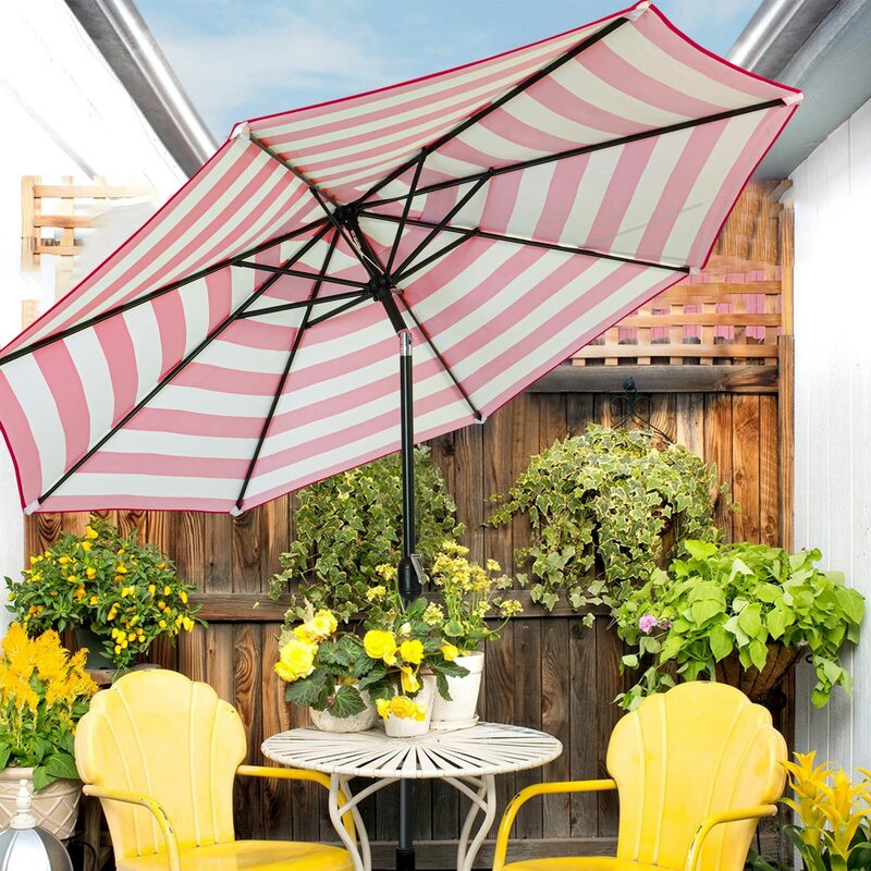 屋外パティオテーブル傘、赤と白、8頑丈なリブ、9インチ