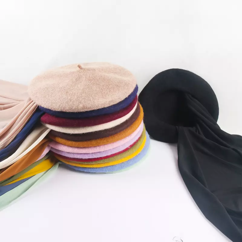 Hijab Sifon Instan Wanita Muslim dengan Topi Baret Topi Gaya Perancis dengan Sifon Hijab Topi Datar dengan Sifon Hijab