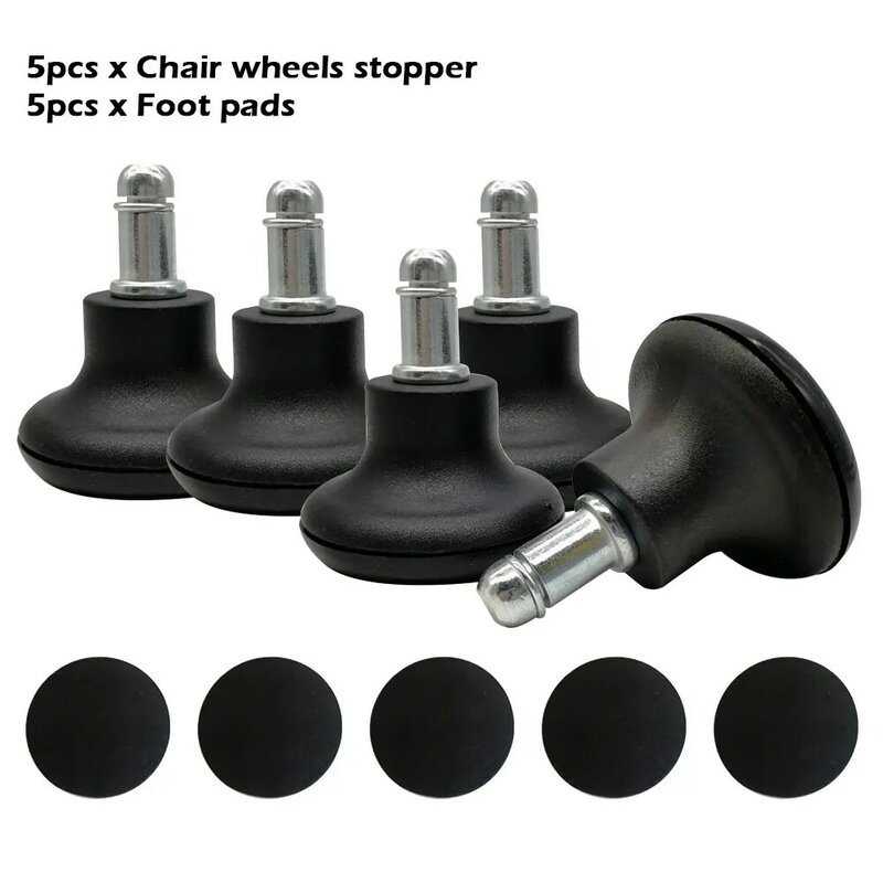 5pcs Chair Wheel Stopper Black PU Fixed Wheel 2 Inch High Hotel Home Felt Pad Self Adhesive Swivel Caster Office Chair Parts