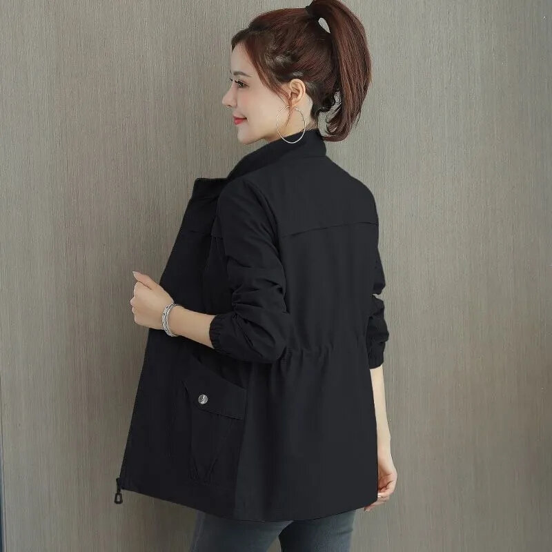 Gabardina holgada de longitud media para mujer, abrigo informal con solapa y cordón, color caqui, estilo coreano, novedad de primavera, 2024