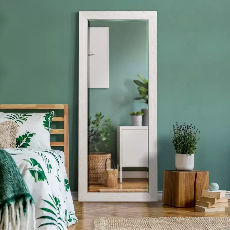 Rustic Full-Length Mirror Hanging or Standing, Large Floor Dressing Mirror for Bedroom, Living Room or Bathroom-Brite White