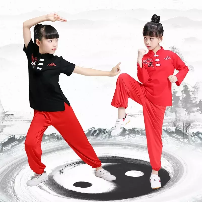 Fato de Wushu de manga curta e longa infantil, roupas juvenis, roupas de Kung Fu Performance, estudantes de Tai Chi