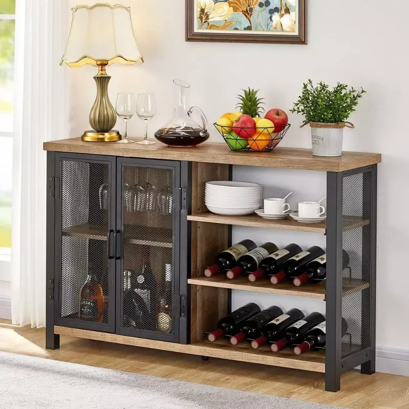 Bar closet Coffee Bar Cabinet with Storage, Industrial Wine Cabinet with Wine Racks, Bar Cabinet for Liquor and Glasses
