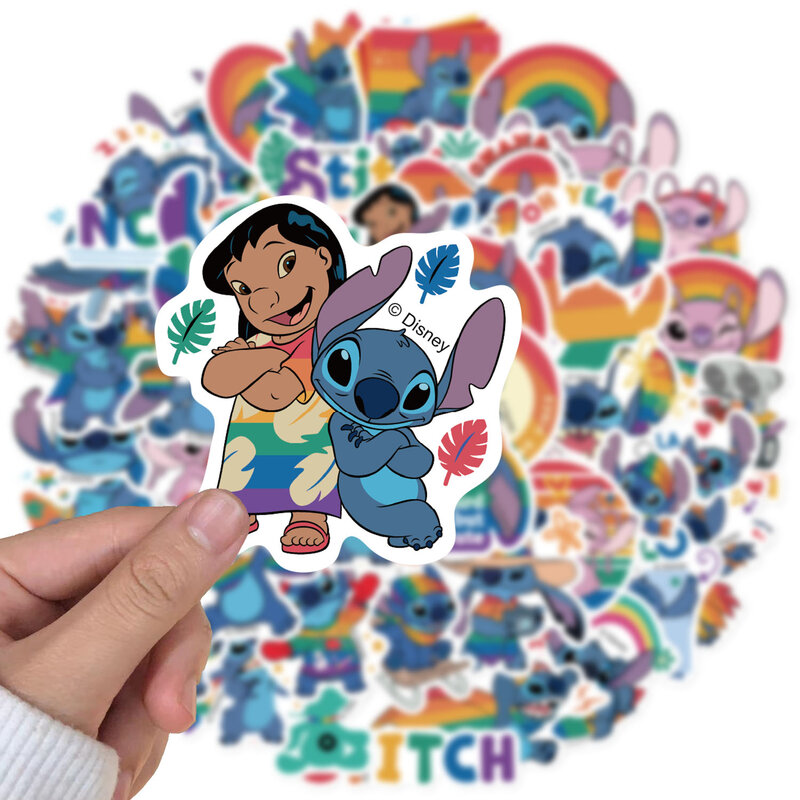 Disney Rainbow Stitch Adesivo Dos Desenhos Animados, Decoração Fofa, Computador portátil, Mala, Graffiti, Skate, Frigorífico, Scrapbook, Brinquedo, 50Pcs