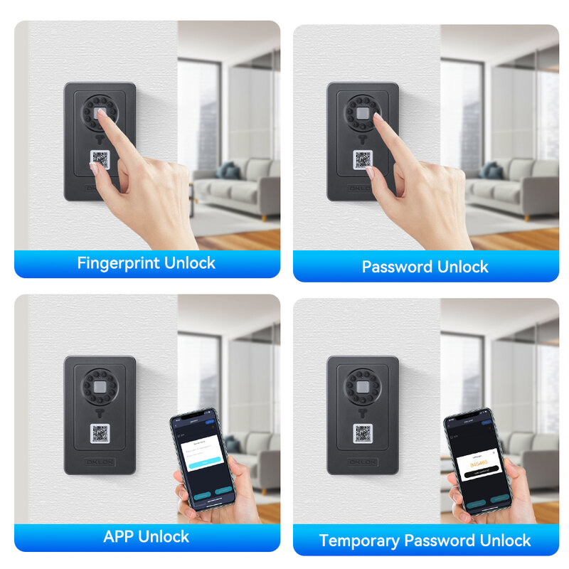 Elecpow Smart Key Box, Fingerprint Password Safe, Caixa de depósito, Lockbox montado na parede, Conexão Bluetooth, Funciona com OKLOK App
