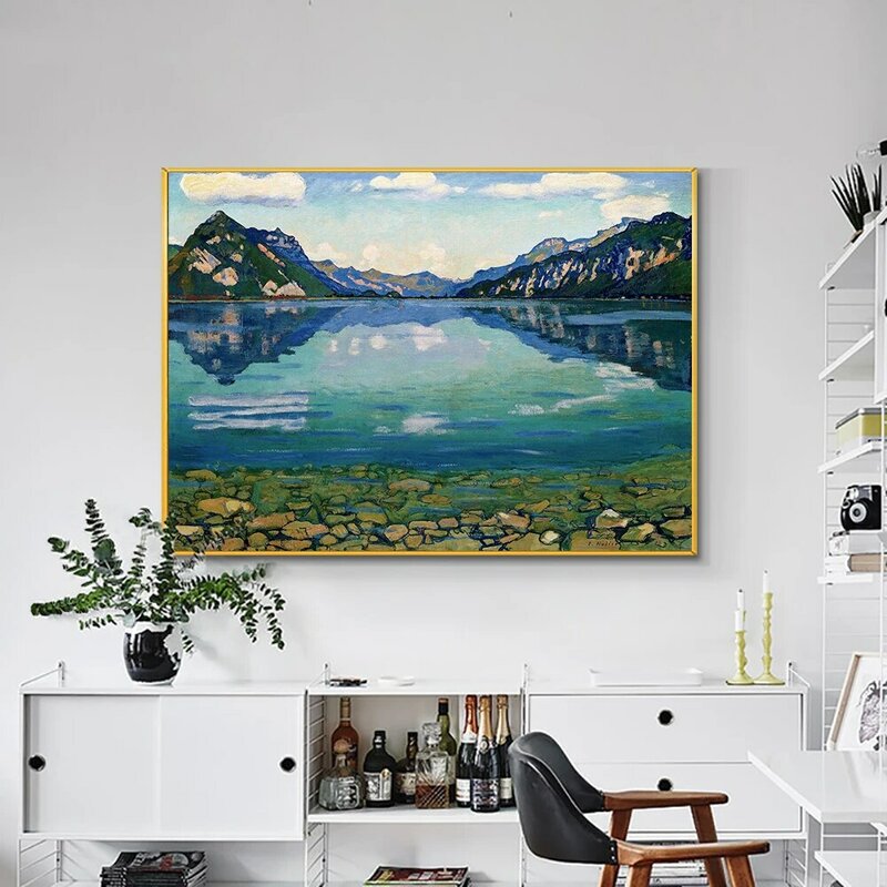 Thunersee With Reflection Famous Painting Canvas Print Wall Hodler Art Vintage Poster Scenery Picture for Living Room Home Decor