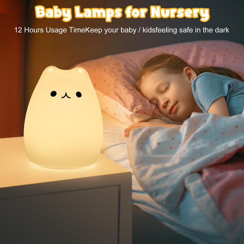 Lampu malam LED Sensor sentuh, lampu kamar anak silikon dapat diredupkan, pelindung mata, lampu malam samping tempat tidur, hadiah dekorasi anak-anak