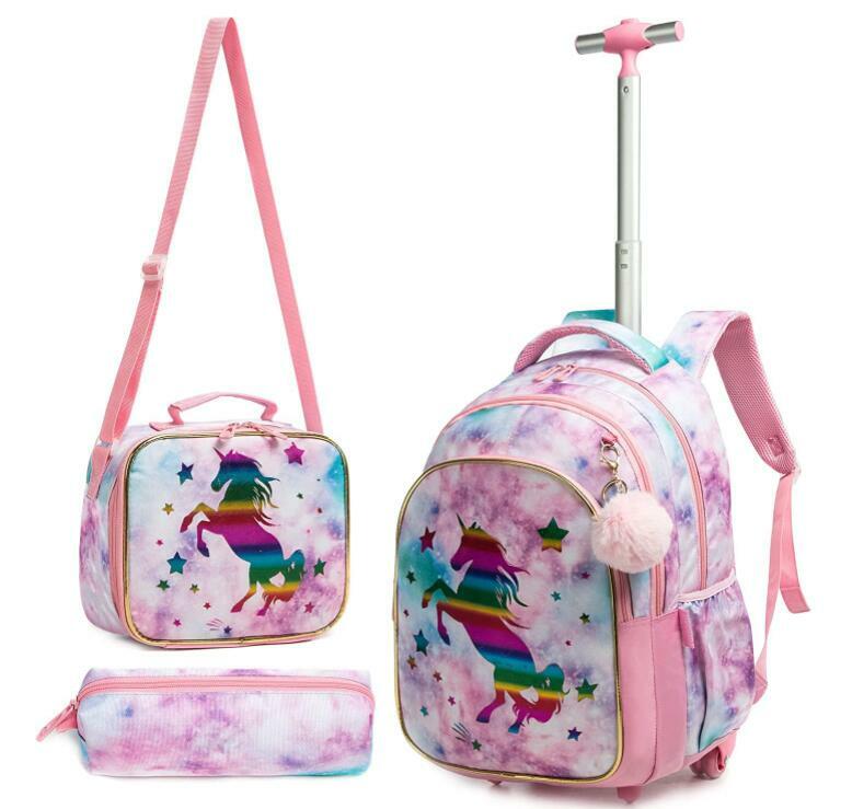 Bolsas de viaje con ruedas para niños, mochila rodante escolar, bolsa de almuerzo, mochila escolar con ruedas para bolígrafos, bolsas con ruedas para niños y niñas
