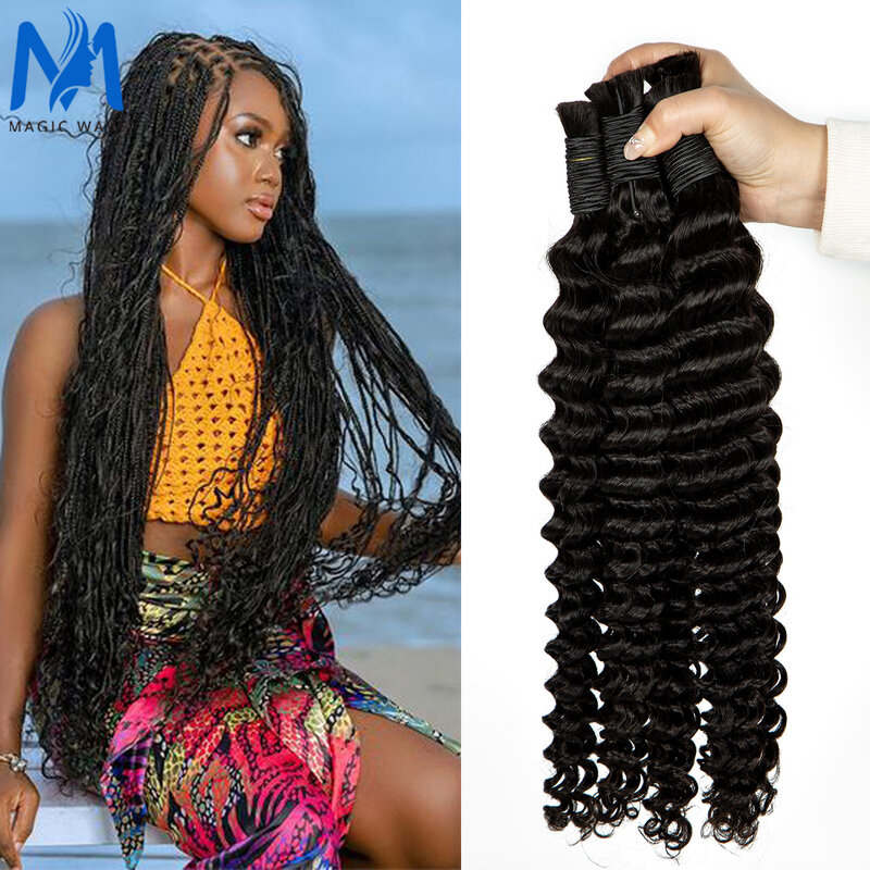 Extensiones de cabello de onda profunda para mujer, cabello rizado a granel, cabello virgen negro, tejido, suministro de salón de belleza, 16-28 pulgadas