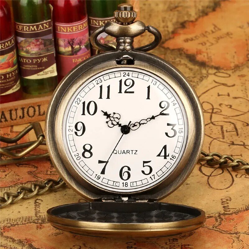 นาฬิกาพกควอตซ์สำหรับผู้ชายสลักด้วยทองสัมฤทธิ์2020คำว่า FOB สร้อยคอลูกปัดนักล่าหมายเลขอาราบิก reloj de bolsillo