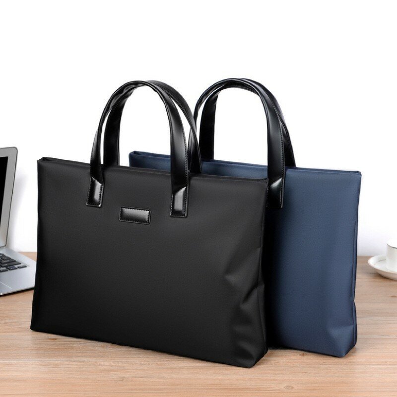 남성용 비즈니스 핸드백 회의 선물, PU 나일론 부착 파일 가방, 지퍼 서류 가방, 맞춤형 로고, 블랙 블루