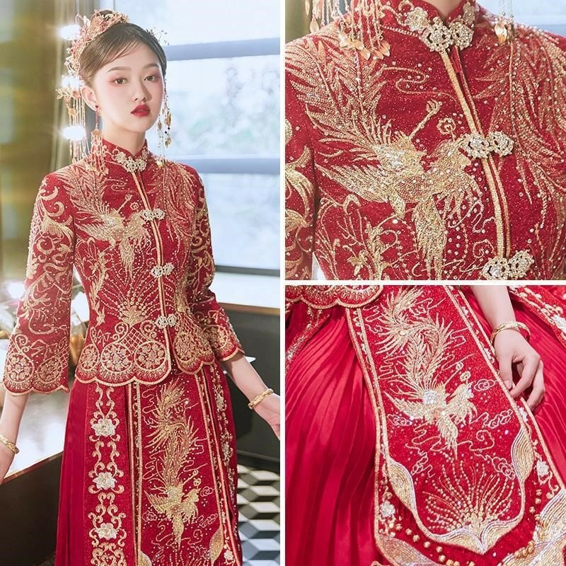 Nowa sukienka tostowa w stylu chińskim, kokarda i szaty, damski garnitur