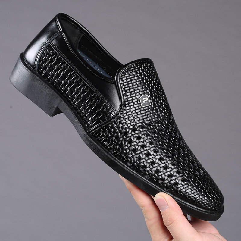 New Men Business Loafers Leather Men Shoes Summer Hollow Breathable Oxfords Man Casual Shoes Slip on Formal Dress Shoes for Man