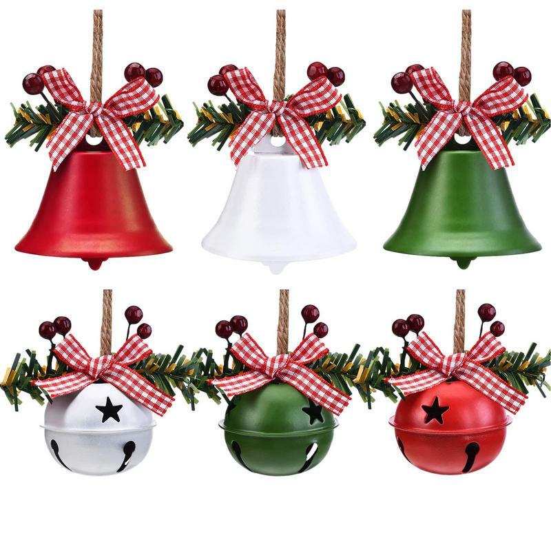 Árvore de Natal pendurado pingente ornamento, metal Jingle Bells, Fontes do partido do Natal, Ano Novo 2023, 6pcs, 2024
