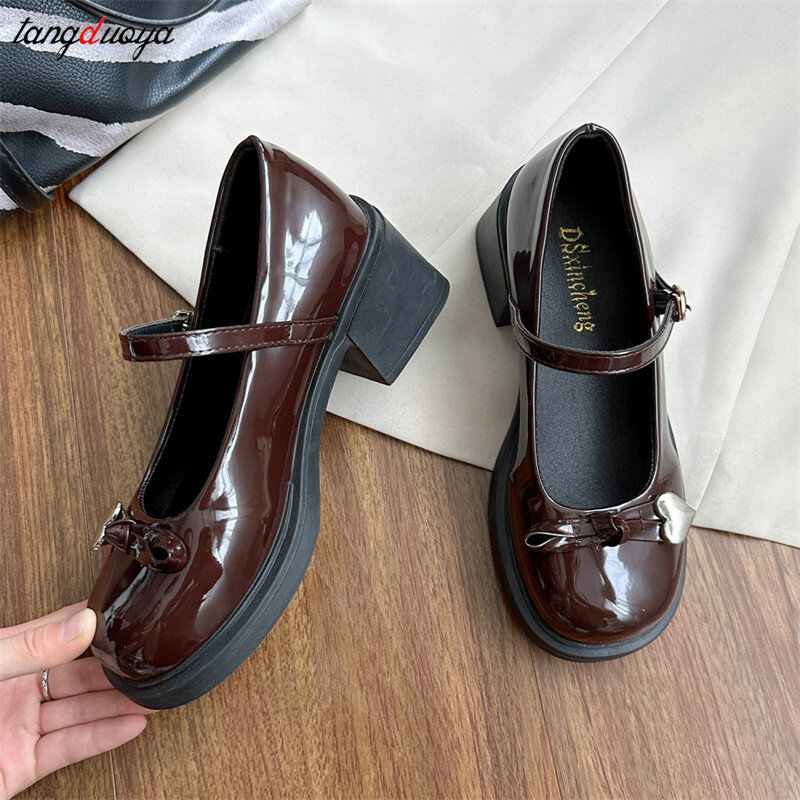 Mary Jane zapatos de cuero para mujer, calzado pequeño de estilo Preppy, elegante, con correa y hebilla de lazo, de verano, 2024