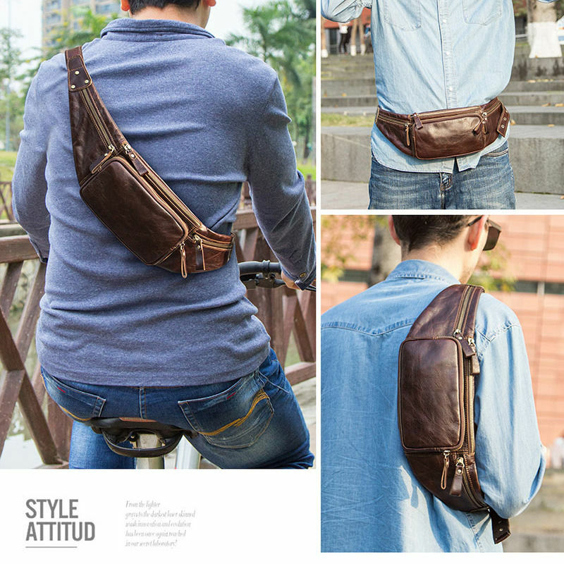 Crazy Horse Leather Men's Waist Bag Mini daily Fanny Chest Pack Cowhide Belt Bag Male Travel Waist Bag For Phone Pouch