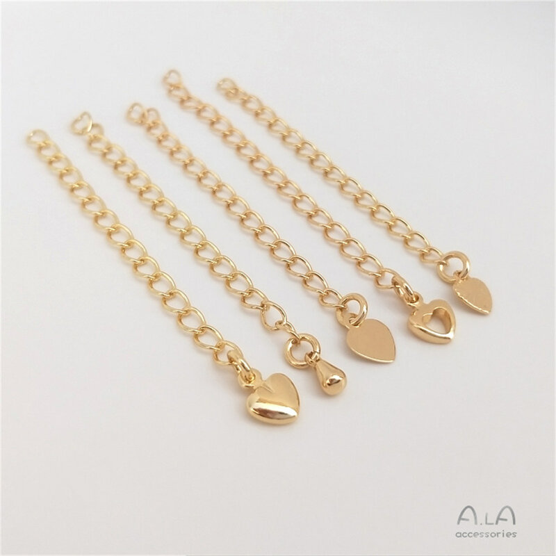 14K Gold Tail Chain Water Droplet Heart-shaped Extended Chain Handcrafted DIY Bracelet Necklace Extended Chain Accessory B778