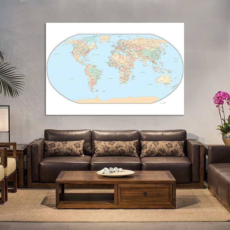 The World Map Mercator Projector แผนที่กันน้ำแบบไม่ทอ150x225ซม. ไม่มีธงประเทศสำหรับการเดินทางและท่องเที่ยว