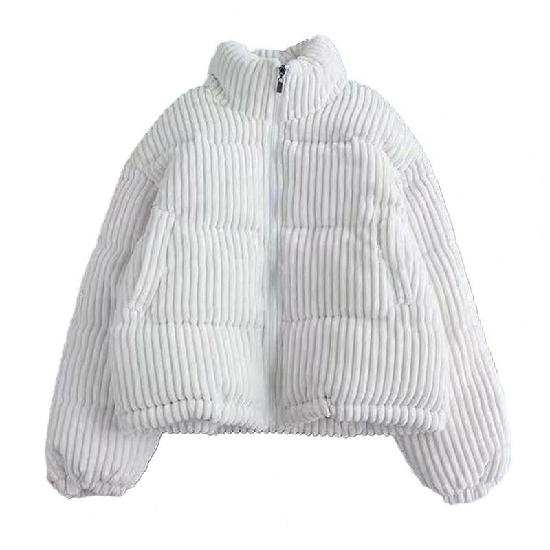 Giacca da donna calda a righe con colletto alla coreana cappotto invernale per donna giacca da esterno con ritenzione di calore spessa con protezione per il collo
