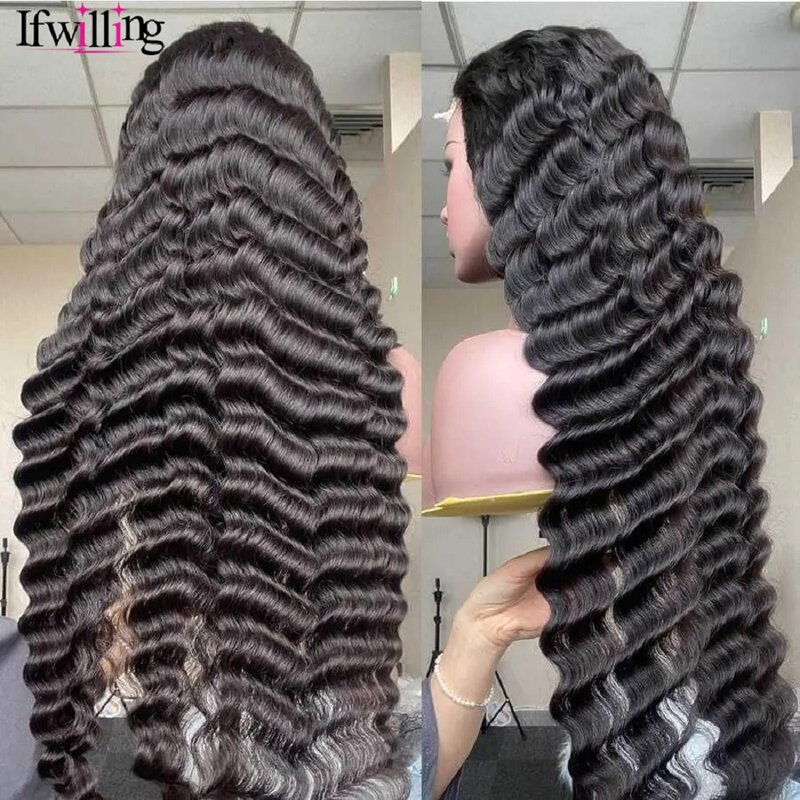 Loose Deep Wave Lace Frontal Wig, Lace Frontal peruca transparente, cabelo humano, Glueless pronto para usar, 5x5, 26 ", 28", 180 Densidade, 13x4