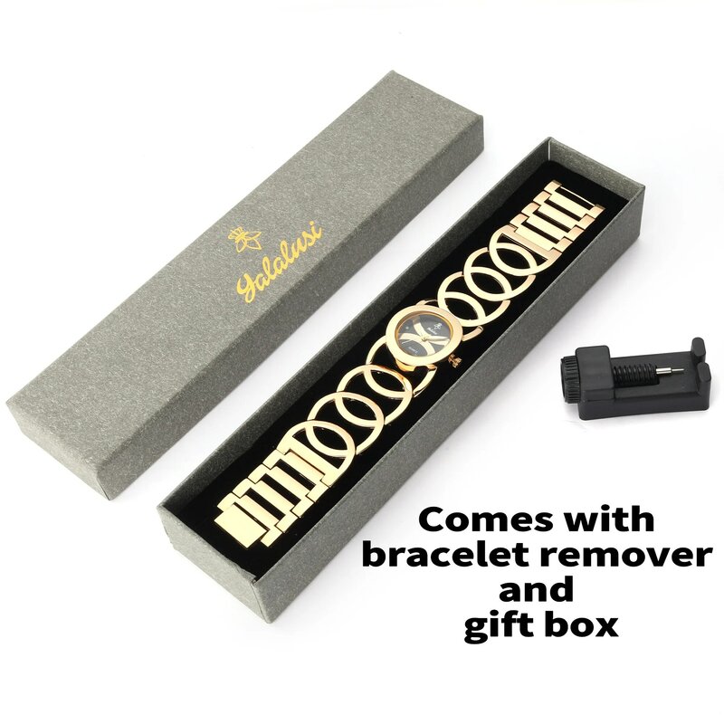 YaLaLu damski zegarek na rękę gorąca sprzedaż złoty prosty z pudełkiem zmywacz do zegarków najlepszy prezent dla kobiet poszycie jonami próżniowymi