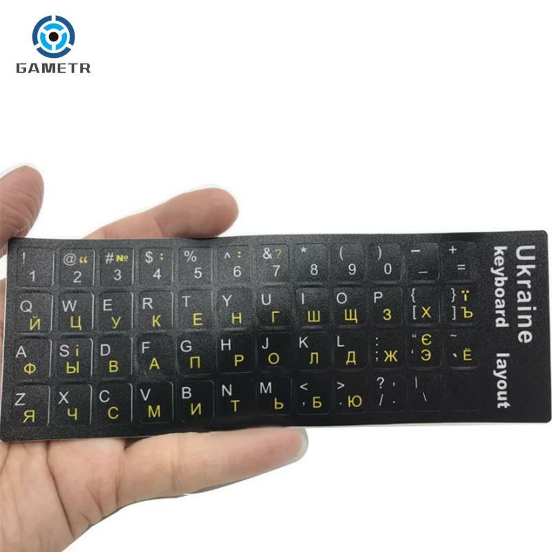Etiqueta do teclado russo para laptop, etiqueta do teclado, alfabeto durável, fundo preto, letras brancas, universal, para pc, 1pc