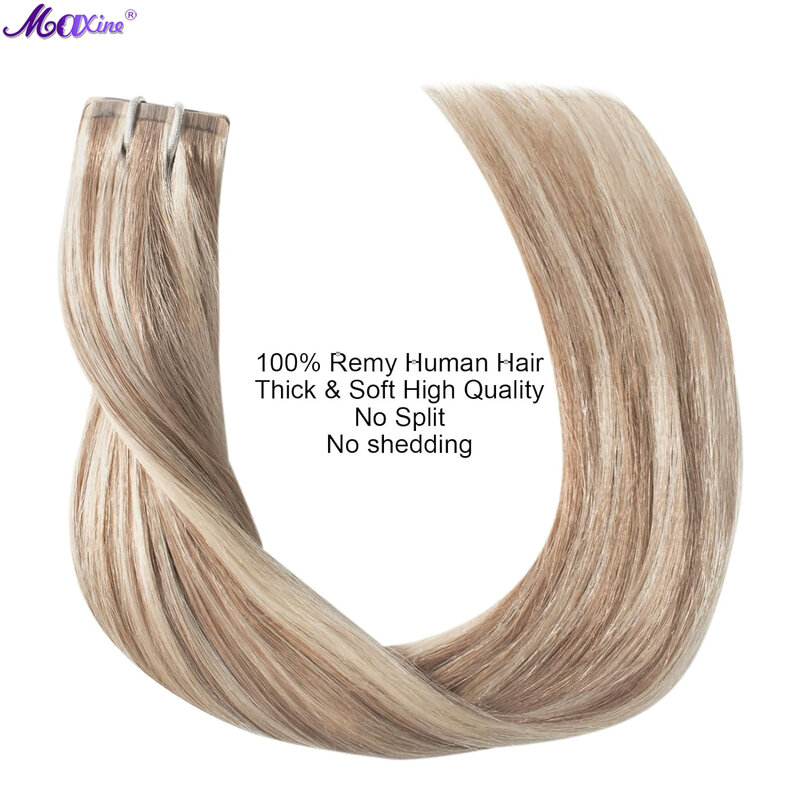 Clip in Human Hair Extensions Platinum Blonde Real Remy Hair with Invisible Pu Weft 18inch Natural Straigt Hair Clip ins Hair