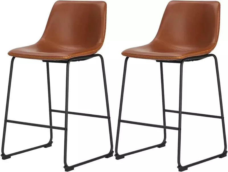 Sweetcrispy Set kursi makan, 2 tempat duduk Bar lapisan kain Modern dengan bantal kulit PU dan kaki logam | AS baru