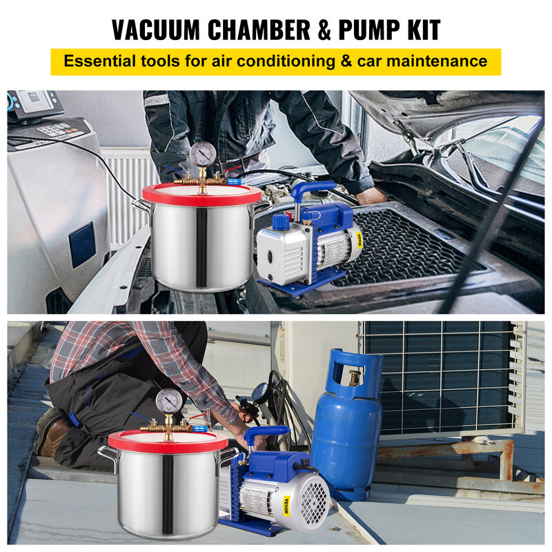 Vevor 3cfm 4cfm Koelmiddel Vacuümpomp W/ 1.5-5Gallon Vacuümkamer Ontgassing Voor Huishoudelijke Airconditioning, Auto Onderhoud