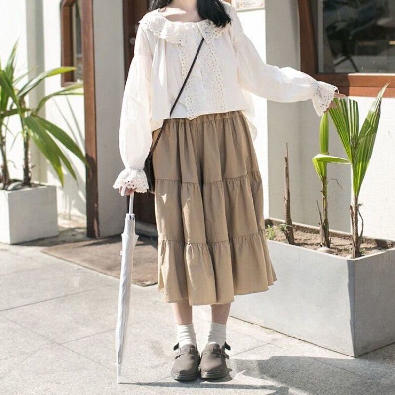 Юбка-штаны Deeptown женские, винтажные широкие брюки в японском стиле, модные повседневные однотонные милые летние брюки с юбкой в стиле преппи