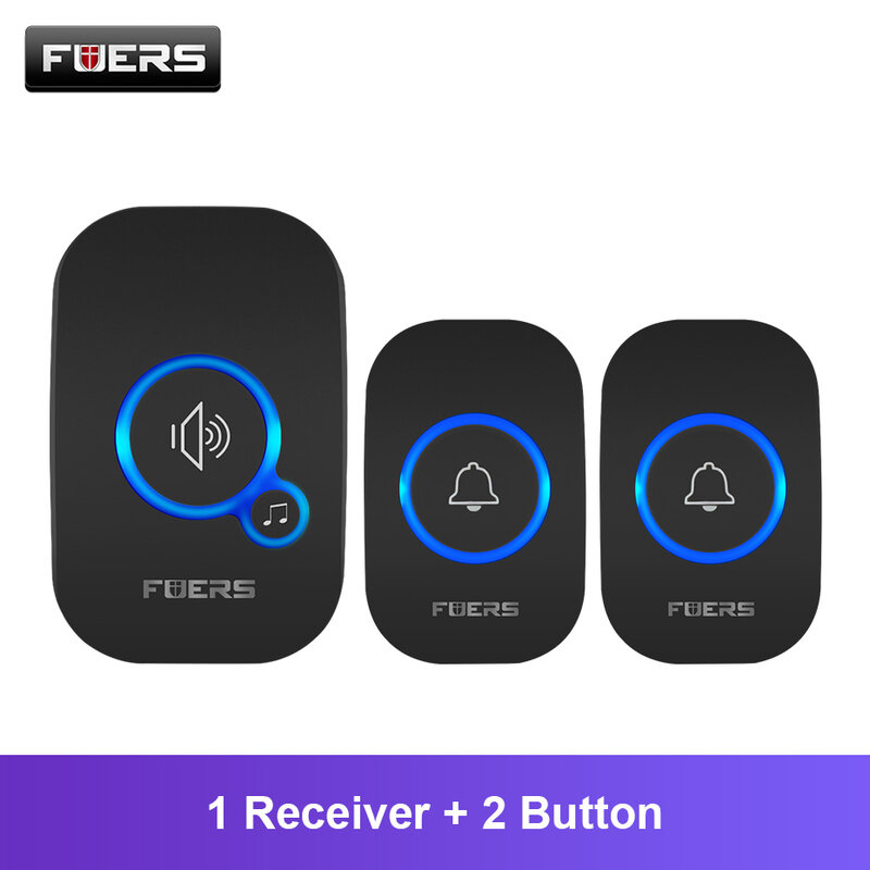 Fuers Wireless Doorbell Waterproof Door Chime Kit Welcome Chime Home Door Bell Intelligent 32 Songs Melodies Sound And LED
