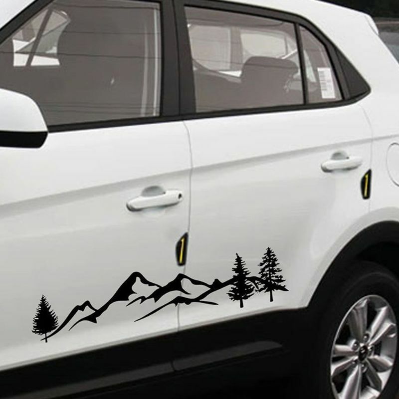 مجموعة رسومات الفينيل العاكسة للسيارة على شكل شجرة غابة جبلية لمقطورة التخييم RV، لوحة باب الشاحنة، ملصقات مصد الصدمات