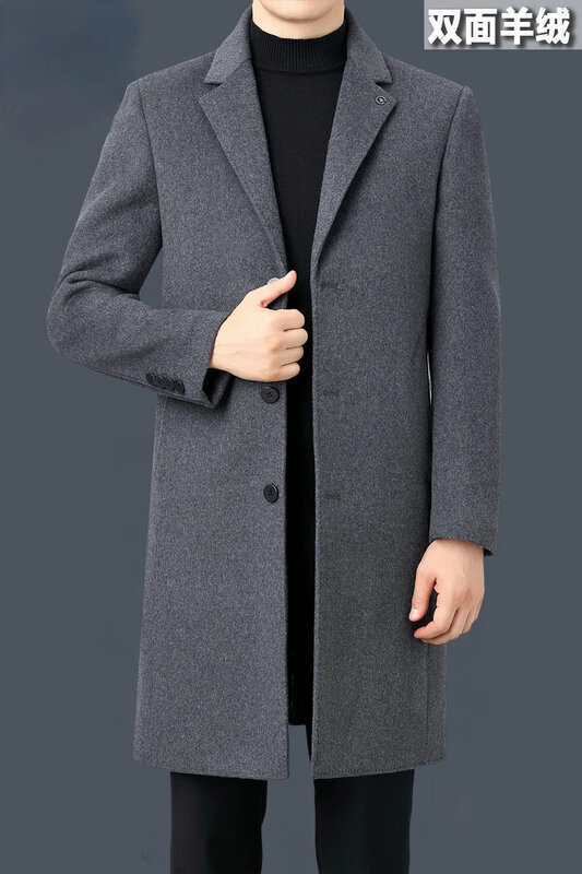 معطف كاشميمي مزدوج الوجهين للرجال ، جاكيتات صوف بطول الركبة ، ملابس صوف ، ملابس خارجية جديدة ، فيسي ، الخريف والشتاء