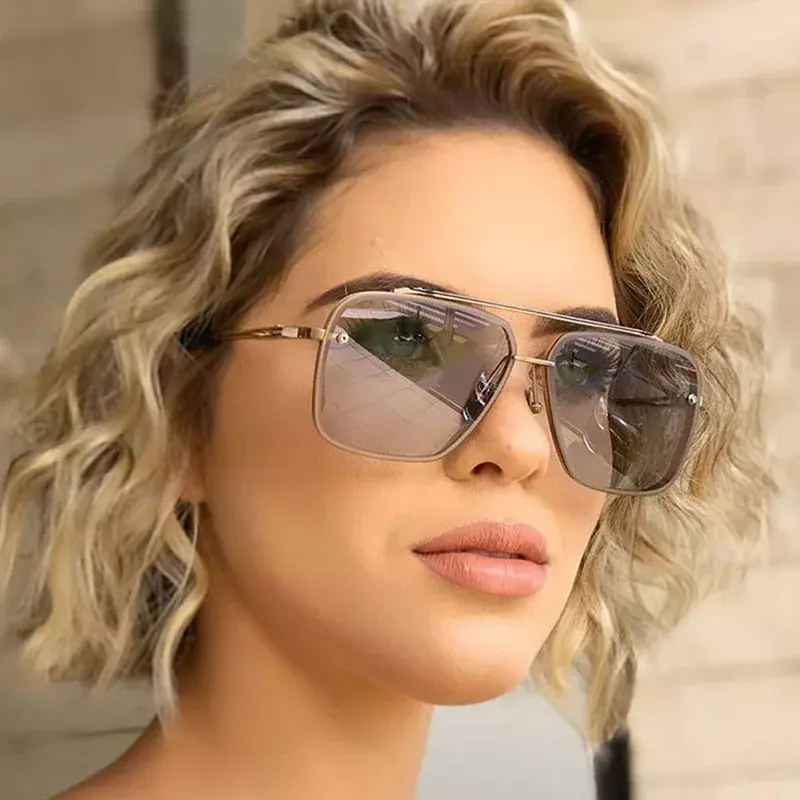 Kacamata Hitam Persegi Klasik Fashion Baru Kacamata Hitam Logam Desain Merek Vintage Pria Keren UV400 Oculos De Sol