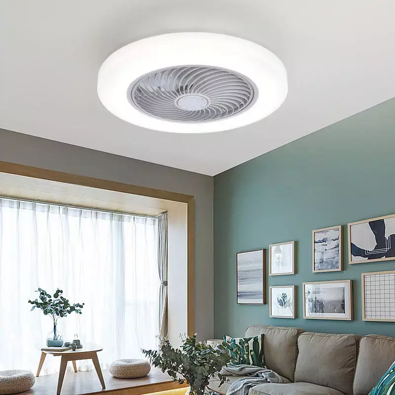Ventilador de teto inteligente com luzes, controle remoto, lâmpada decoração do quarto, 52cm, lâminas invisíveis do ar, retrátil, silencioso, venda quente