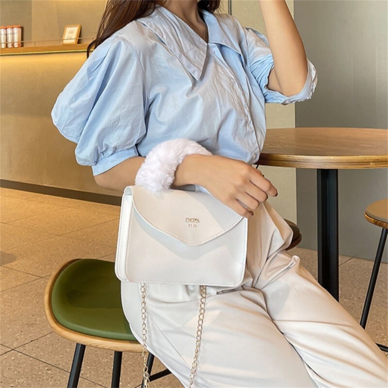 Nowa moda damska miękki pluszowy torebka zimowa futrzana damska kopertówka torby na ramię moda damska skórzana torba kurierska