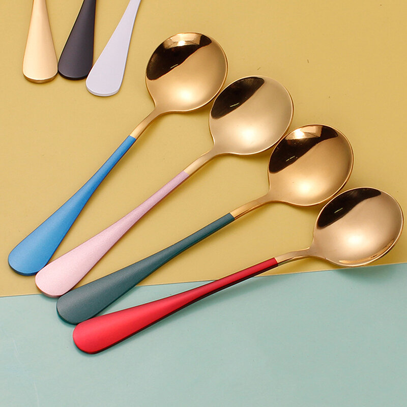 Stainless Steel Coffee Spoons Round Head Home Tea Ice Cream Dessert Spoon Dinner Tableware Kitchen Accessories